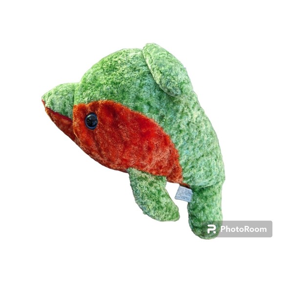 Royal Plush Toys Green Orange Dolphin Stuffed Plush Toy 12" Long Flaw Blue Eyes - Picture 3 of 10